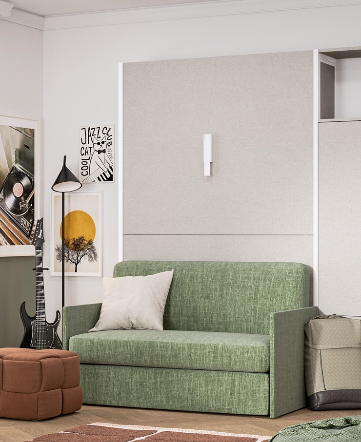 Dettaglio del letto verticale Aria con poltrona integrata Combo