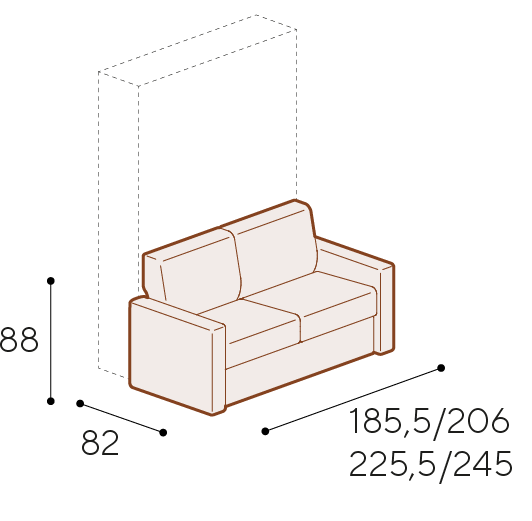 Divano Combo 2 posti modulare con braccioli da 17 cm