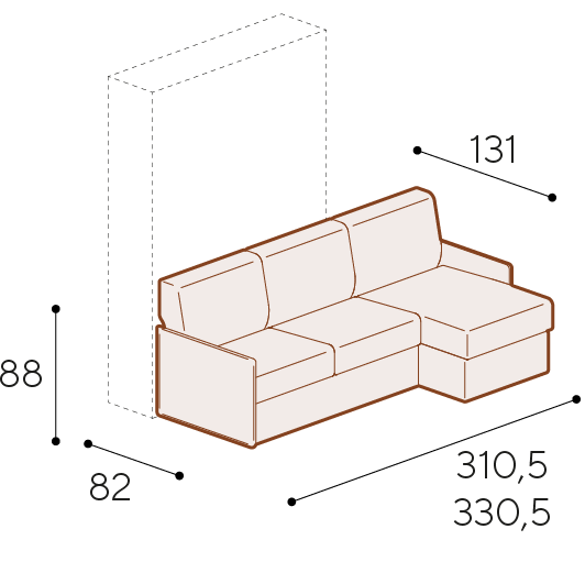 Divano Combo 2 posti modulare con braccioli da 2,5 cm e penisola