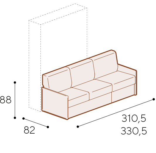 Divano Combo 2 posti modulare con braccioli da 2,5 cm e seduta aggiuntiva